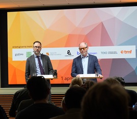Arbetsgivarnas representanter på presskonferensen om nytt Industriavtal