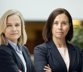 Eva Glückman, vd Grafiska Företagen, och Anna Freij, förhandlingschef Grafiska Företagen.