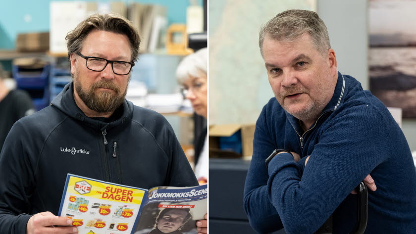 Bild på Mats Garbom, delägare och säljare på Lule Grafiska, och Niclas Fredriksson, vd för Lule Grafiska.